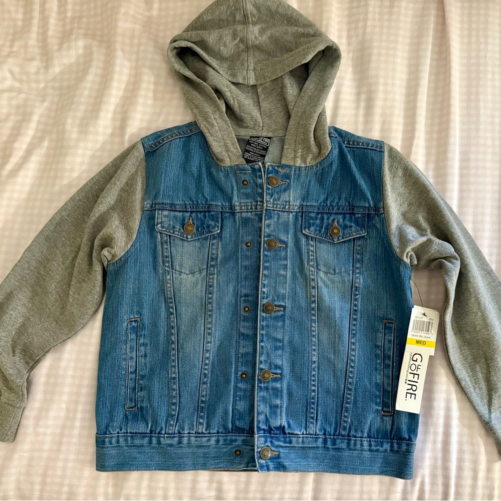 Jeans Ring of Fire Blue and Gray Hooded Jean Jacket